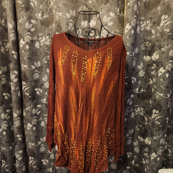 Greater Good Burgandy Long Sleeve Relaxed Blouse With Sequins and Embroidered - Picture 1 of 6